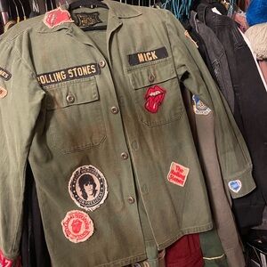 MadeWorn Olive Rolling Stones Patch Bomber Jacket
